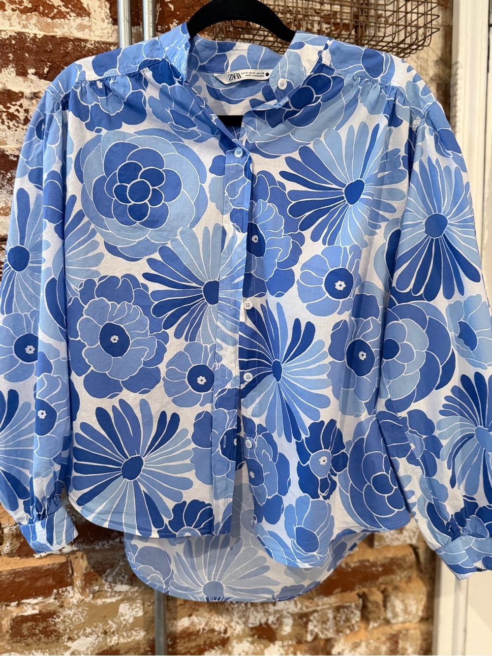 Zara Floral Print Poplin Shirt, Size M